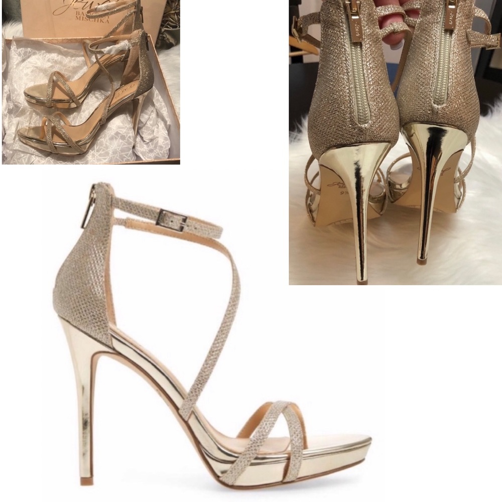 Badgley Mischka Platform Heel NIB 9.5 Gold Glitter